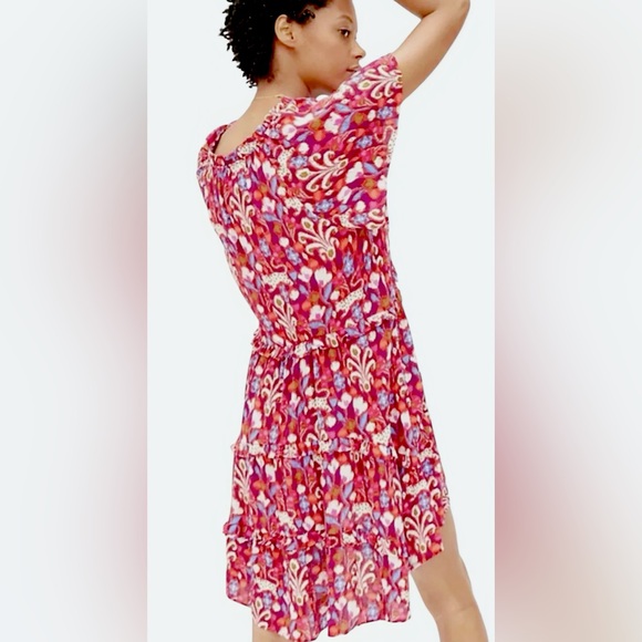 Anthropologie Robin Tiered Floral Ruffle Red Dress Cottagecore Prairie Hippie - Picture 3 of 10